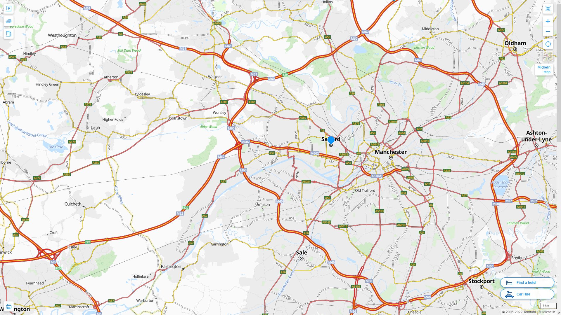 Salford Royaume Uni Autoroute et carte routiere